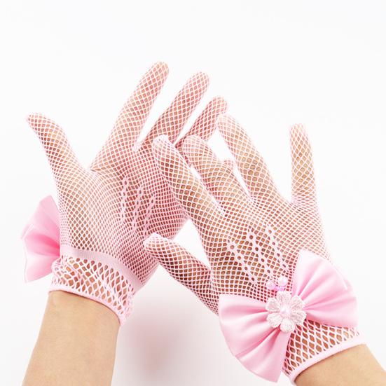 Lace Short Gloves for Little Girls 4-8 Years Tea Party Wedding Flower Gloves with Bow Kids Princess Dressing Gloves for First Communion Wedding Prom