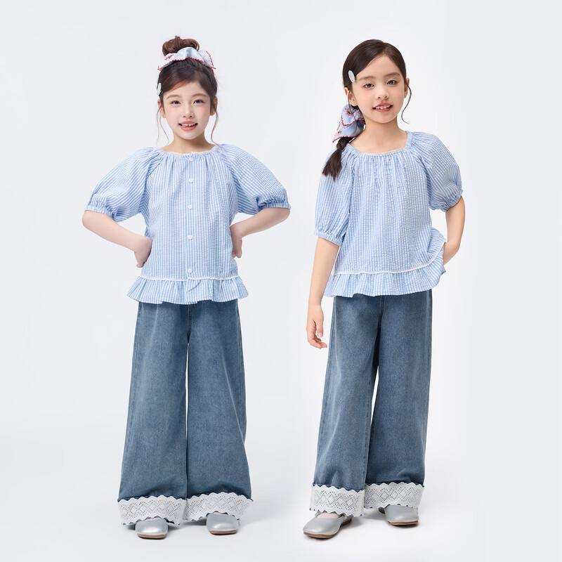 Girls' Plaid Ruffle Hem Puff Sleeve Shirt