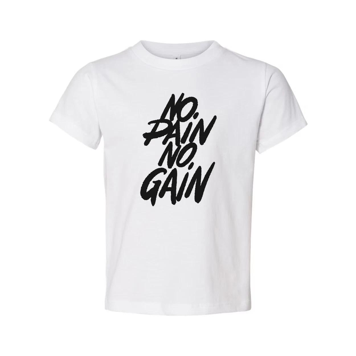 

Unisex No Pain No Gain Graphic T Shirt White Short Sleeve Cotton Fitness Tee For 4XL