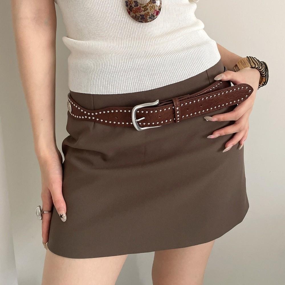 High Quality Casual Rivet Belt Metal Pin Buckle Retro PU Leather Belt Waist Belt Women