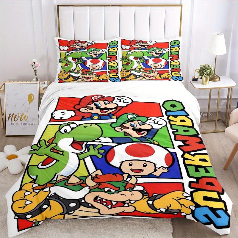 3pcs Super Mario Printed Quilt Set - Includes 1 Quilt Cover and 2 Pillowcases, Machine Washable - Suitable for All Seasons.F090