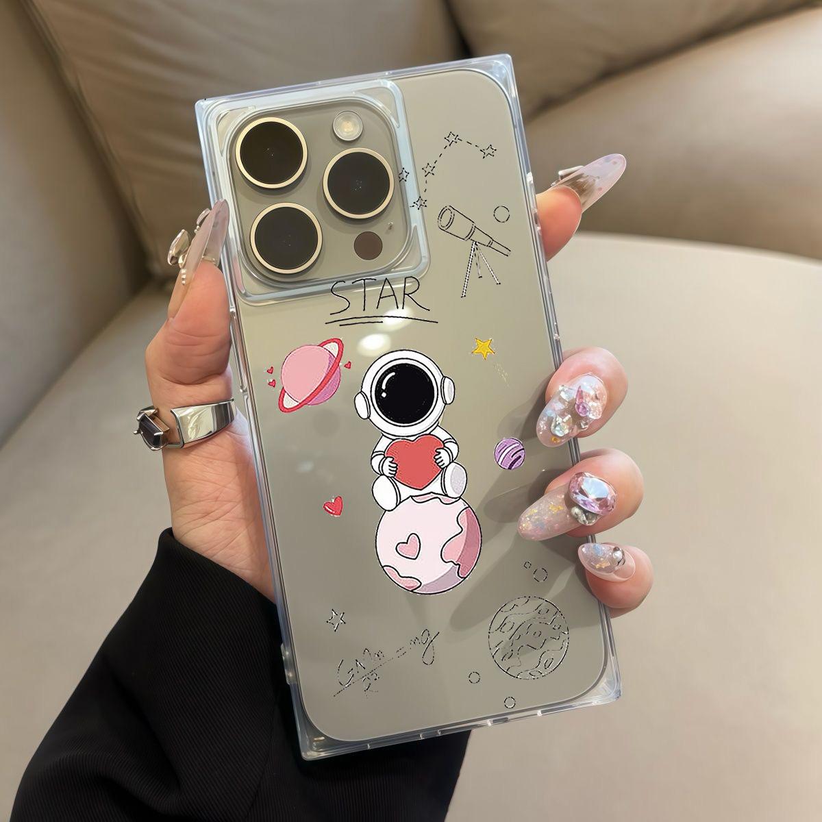 

Square Back Tube Protection Clear Case For iPhone 12 16 ProMax 11 15 Plus 13 14 Pro Max Anti-Oxygen,Love Astronaut Pattern Casing iphone 11 ProMax