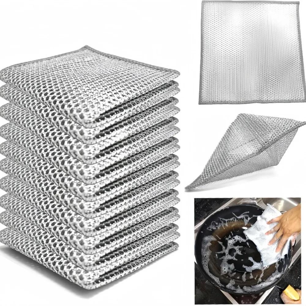 10PCS Double-layer Steel Wire Cloth Washing Dishes Pots Removing Oil Stains Durable Thick Metal Wire for Kitchen Cleaning Cloth