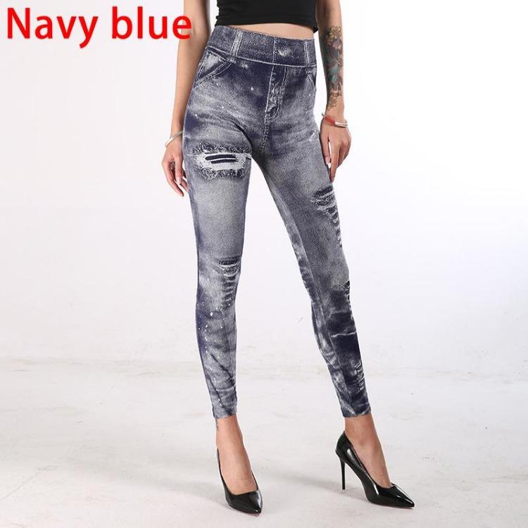 High Waist Sexy Push Up Leggings Faux Jeans Fitness Pants Elastic Slim Sport Leggings For Women