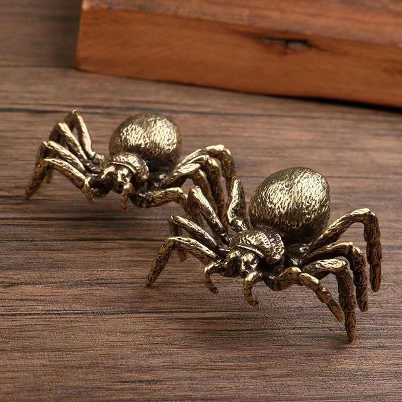 Realistic Animal Figures Spider Statue Miniature Simulation Brass Antique Ornament Spider Tea Pets Craft Desktop Display