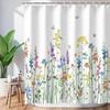 Spring Colorful Wildflower Floral Shower Curtain, Butterfly Plant Waterproof Washable Bathroom Curtain  With Hooks