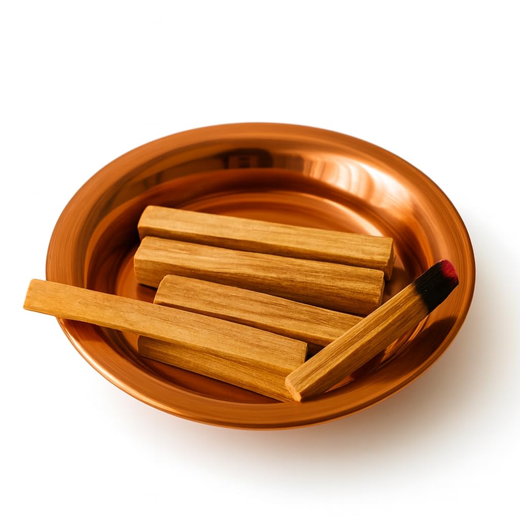 

Authentic Palo Santo Sticks, Incense Wood, Purifying, Peruvian, Imperfect, Incense Burner, Saucer, Plate (50g Incense Wood/Copper Plate)