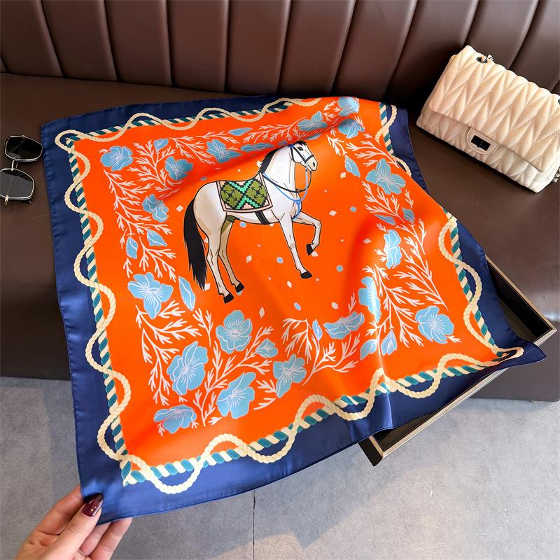 Floral Printed Silk Like Square Scarf For Women Summer Sun Protection 66*70cm