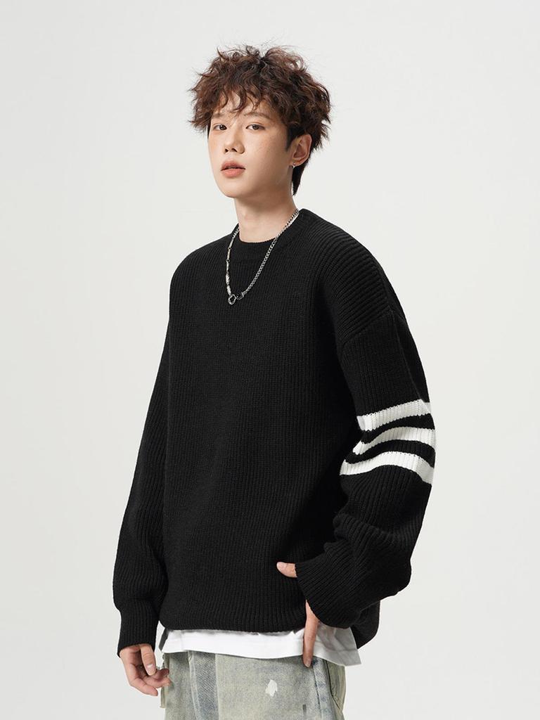Men's Autumn/Winter High-End Trendy Three-Stripe Round-Neck Knit Sweater Jacket