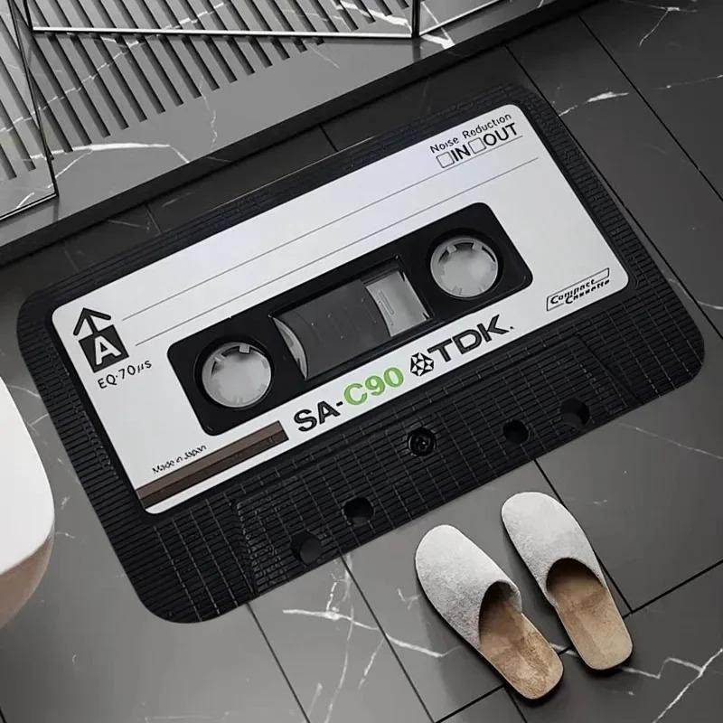 Vintage Cassette Tape Living Room Door Mat Carpet Retro Music Theme Design Anti-slip Rug Classic Tape Pattern for Home Decor