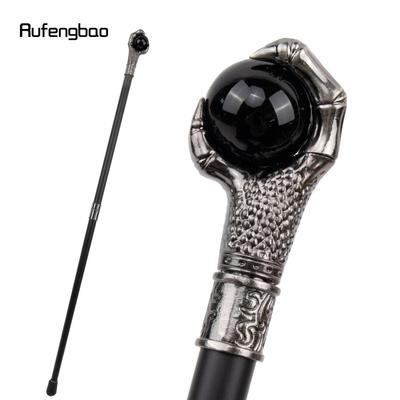 Drakenklauw Greep Donkerzwarte Glazen Bal Zilveren Wandelstok Mode Decoratieve Wandelstok Cosplay Wandelstok Knop Kroes 93cm