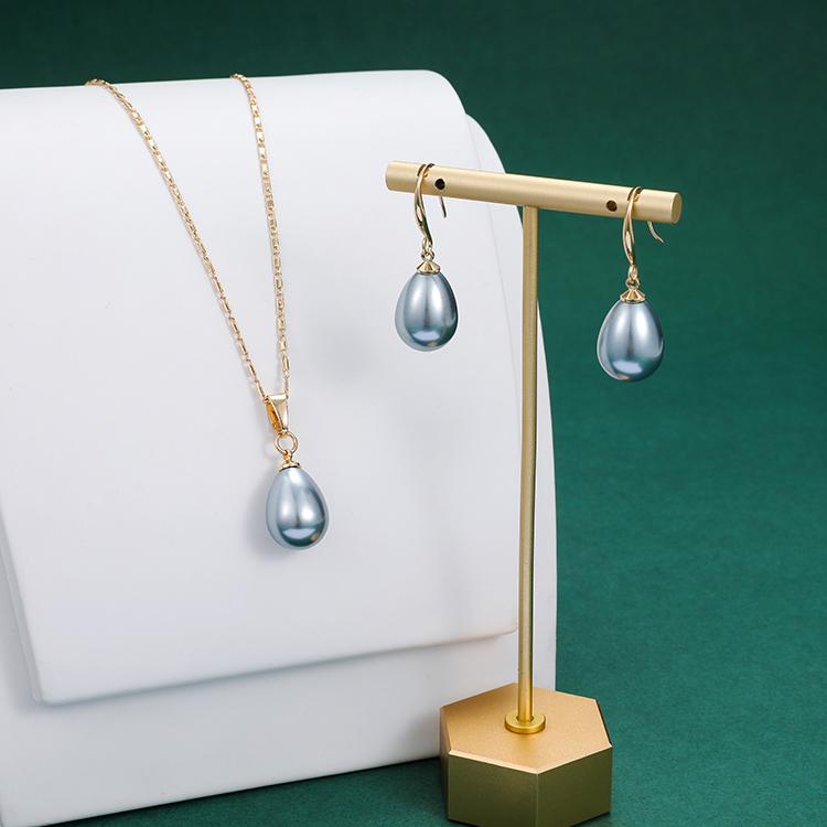 Elegant Women Wedding Pearl Pendant Earrings Necklace Sets Simple 18K Gold Plated Bridal Pearl Jewelry Sets