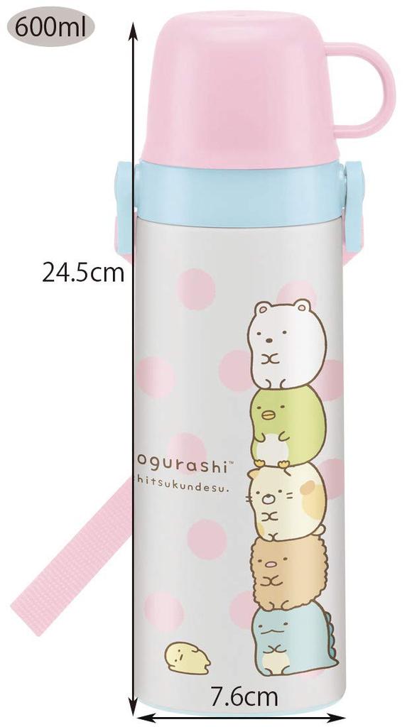 Skater Water Bottle with Stainless Sumikko Gurashi STGC6N 2-Way Cup, Steel, Design, 600ml,