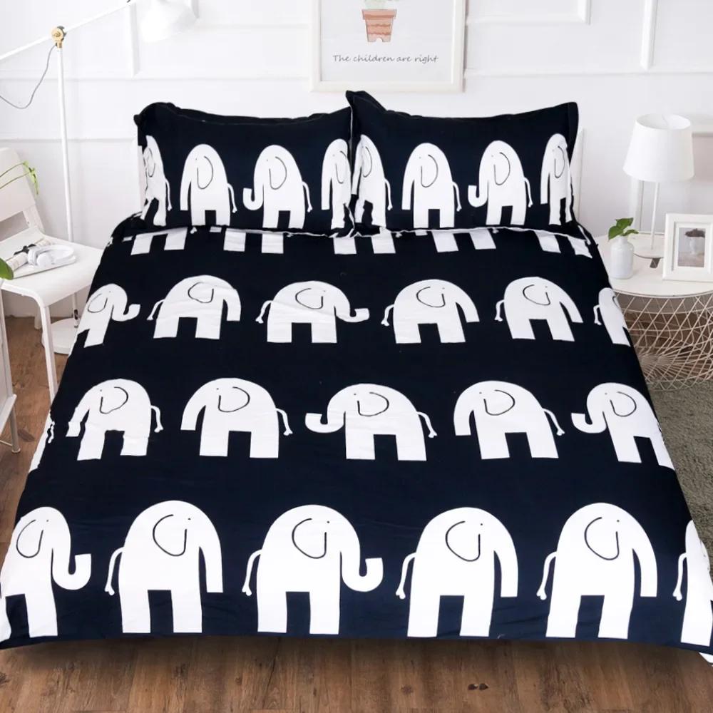 

Comforter 3D S Indian Elephant Bedding Set Black White Ropa De Cama King Size Animal Bohemian Bedding 228X228 Comforter (quilt)-EU Single(135*200cm)3pcs
