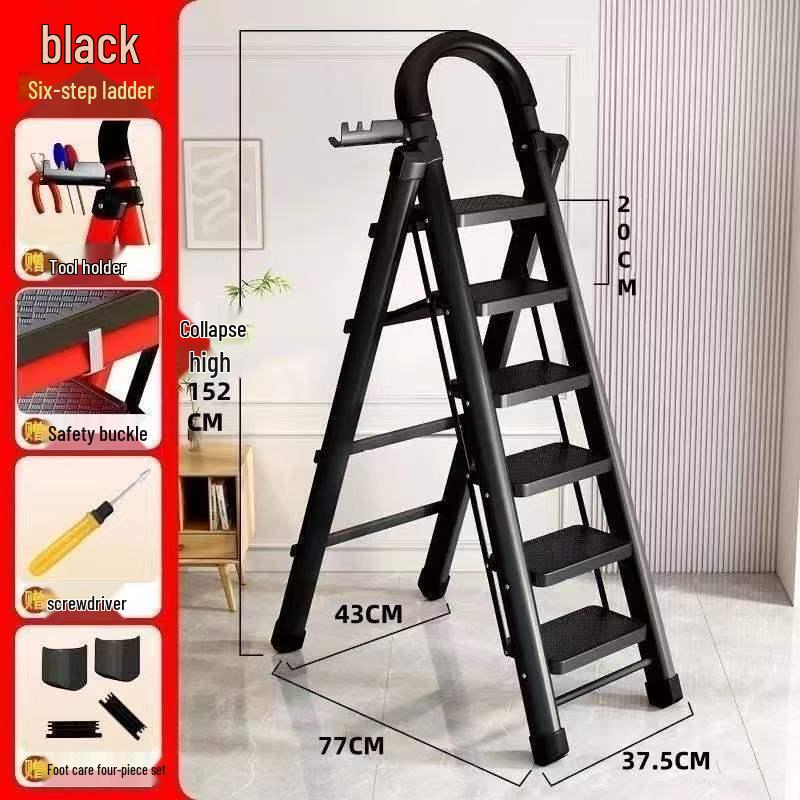 Multifunctional Indoor Carbon Steel Folding A-Frame Ladder: Telescopic, Thickened, Mobile Step Staircase