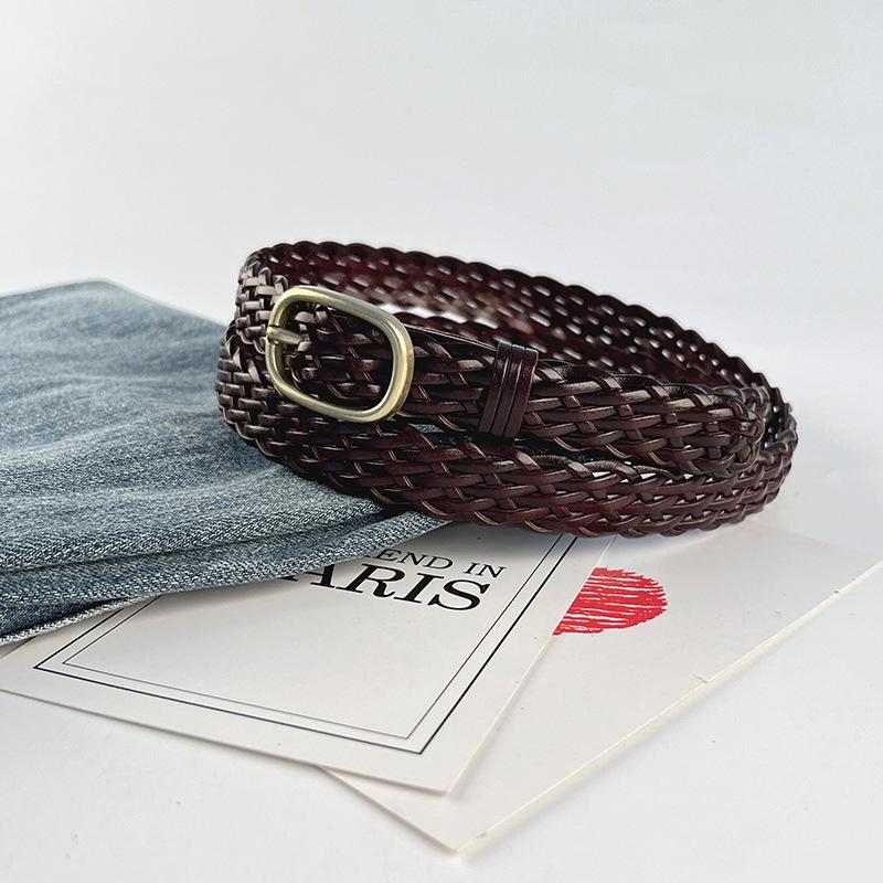 Four Seasons Available New Women'S Non Perforated Weaving Belt Retro Fashion Decoration Casual Pants Jeans Dress Belt