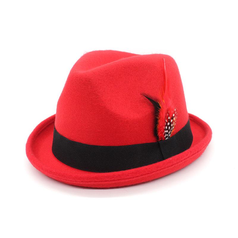 2022 Small Felt Hat British Gentleman Fedora Small Top Hat Office Hat Feather Belt Jazz Hat