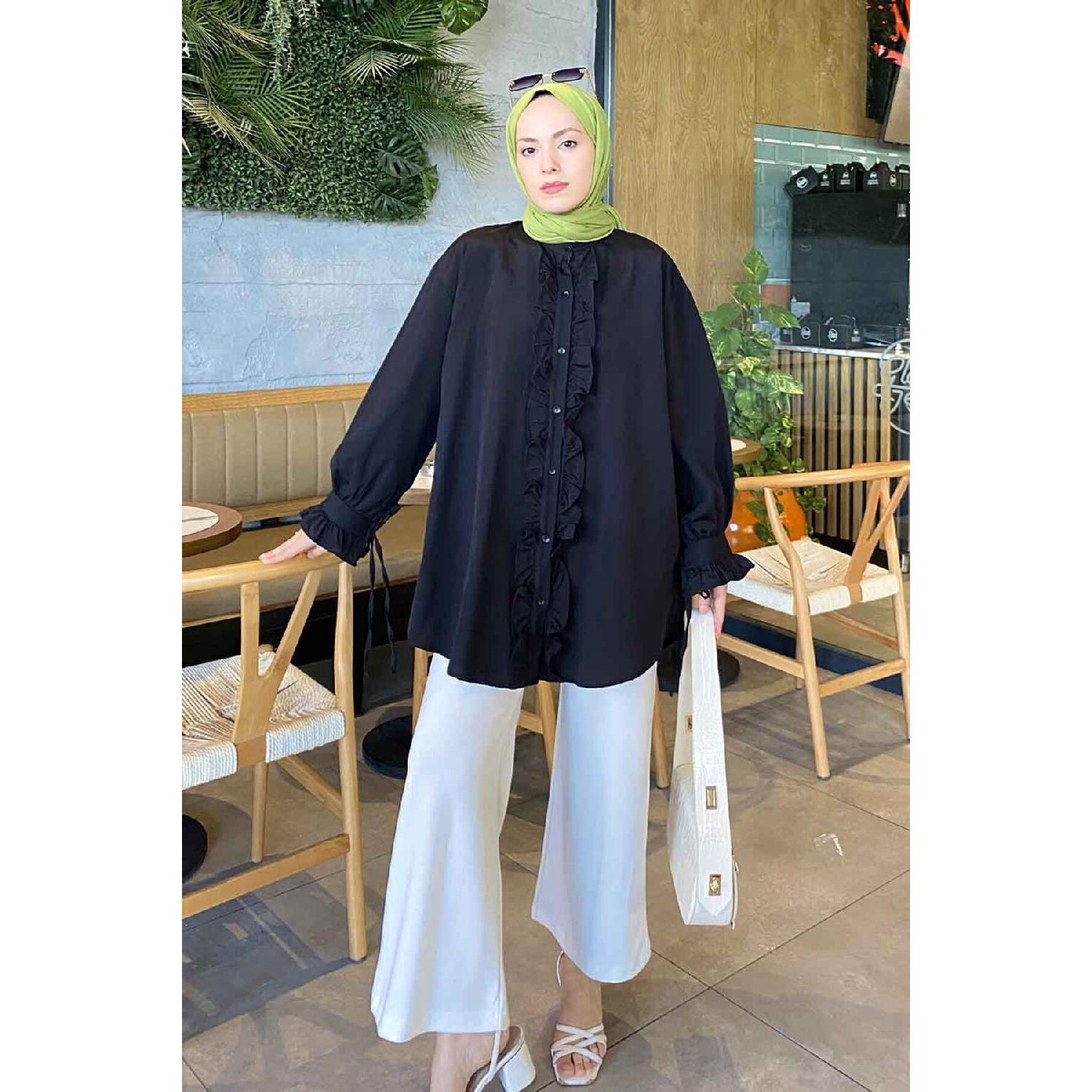 

Туника оверсайз Flores с рюшами S чёрный