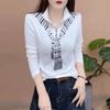 Women's Spring/Fall Elegant Collared Zipper Base Layer Top Loose-Fit Slimming Long-Sleeve T-Shirt
