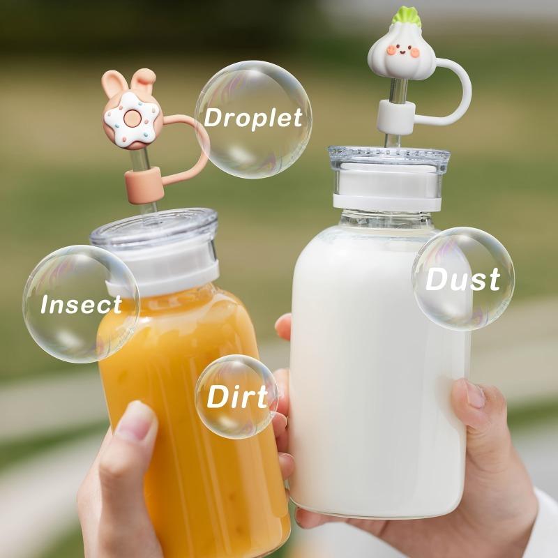 4pcs Cute Animal & Plant Reusable Straw Tips, Dustproof Decorative Cup Accessories
