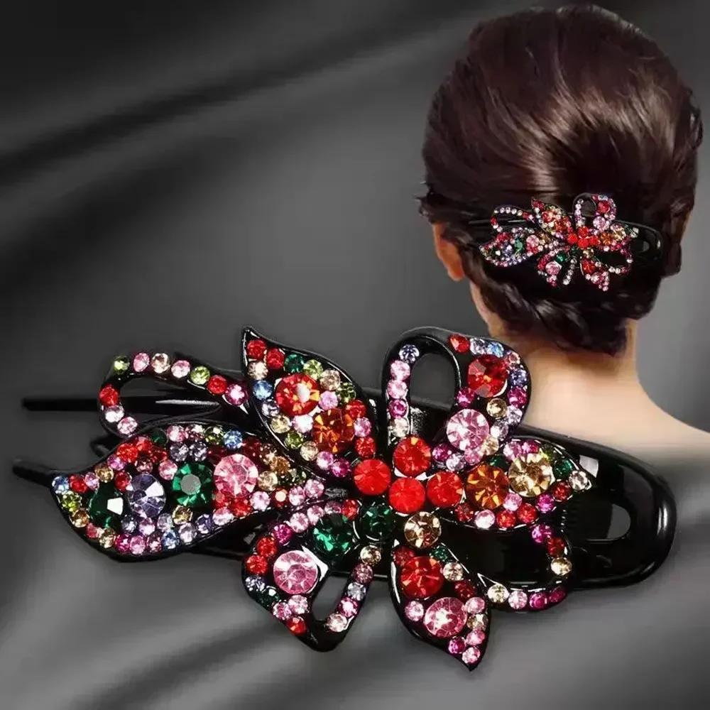 Shiny Rhinestone Hairpin Flower Leaf Duckbill Hair Claws Retro Hair Clips Accessories For Women Shinning Ponytail Headwear