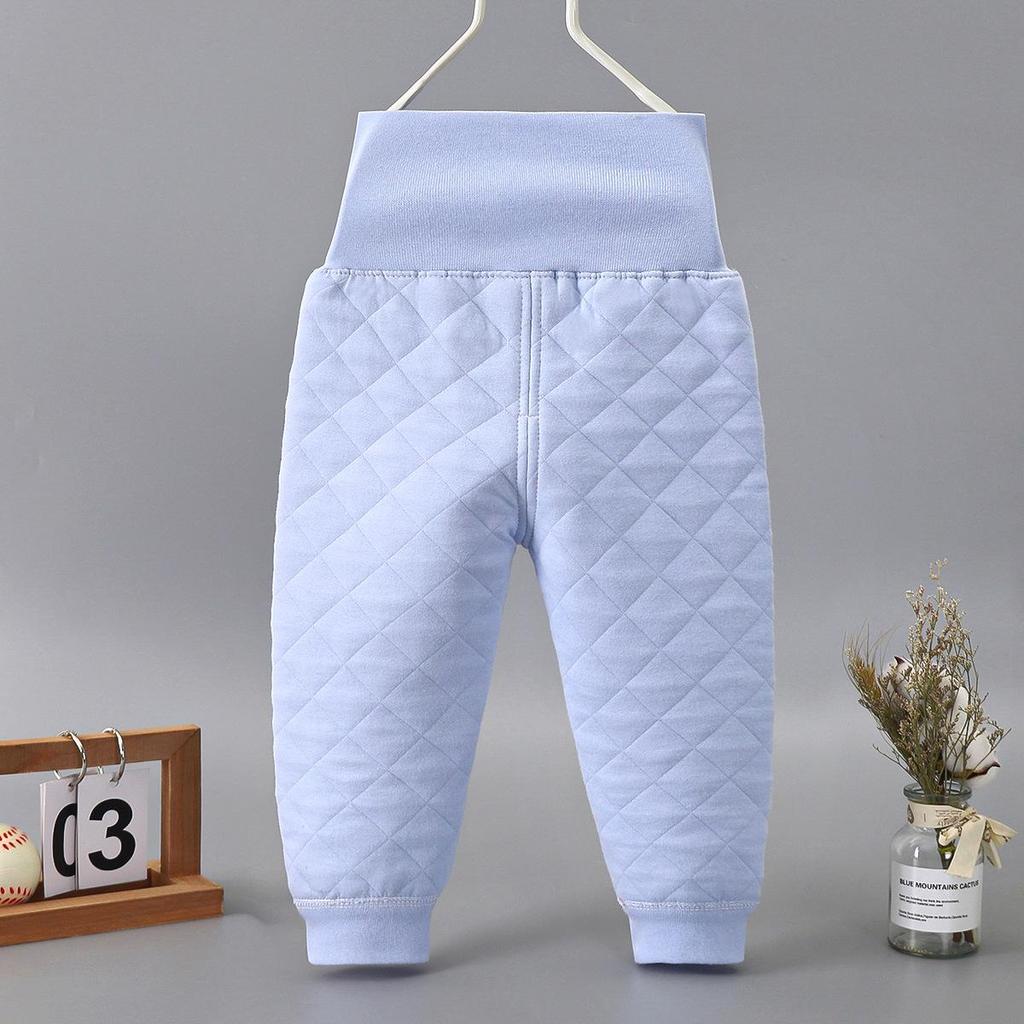 Unisex High-Waisted Insulated Pants for Infants & Toddlers; Belly Protection; Thick Cotton with Dual-Use Crotch