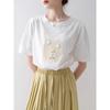 Women's Floral Print Eyelet Embroidery Puff Sleeve T-Shirt