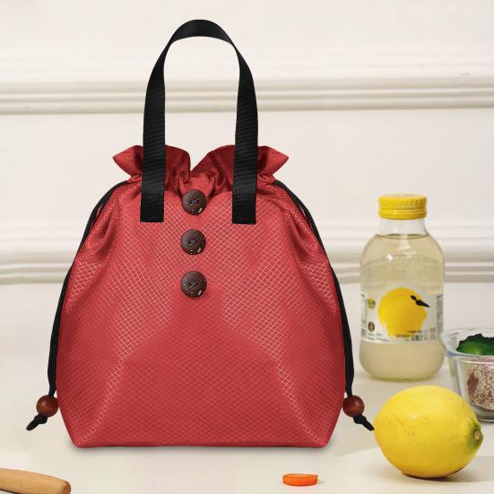 Insulated Lunch Bag Bento Storage Organizer with Drawstring Cuff Large Capacity Waterproof Bento Lunch Handbag with Handle