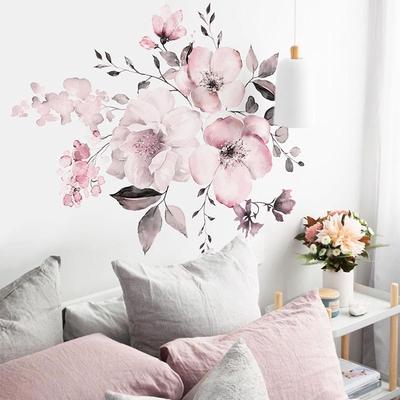 New New Wall Sticker 30*90cm Watercolor Pink Flower Cluster  Home Background Decoration Can Be Removed