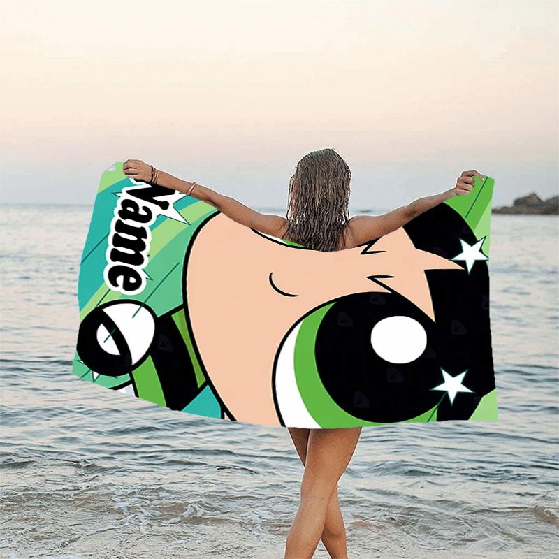 1pc The Powerpuff Girls3 Beach Towel with Custom Name, Beach/Swimming/Bath/Picnic/Camping Towel, Suitable for Seaside Beaches