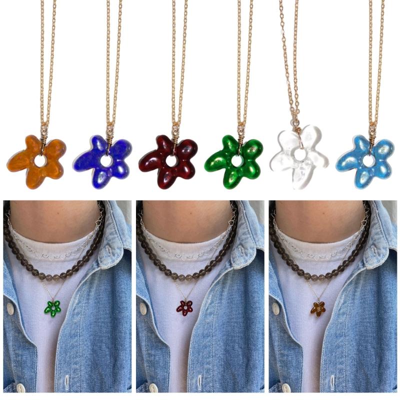 Small Flower Choker Floral Pendant Necklaces Pendant Necklace Alloy Material Pendant Choker Y2K Neck Jewelry for Daily