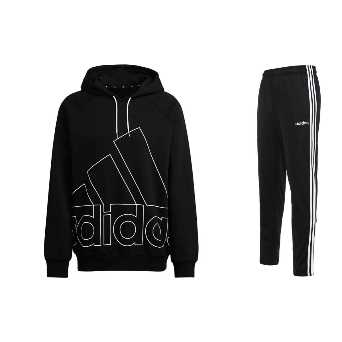 

Adidas Logo Print Pullover Hoodie American Vintage Sweatshirt Three Stripes Long Pants Casual Sports Suit Men Sweatshirt, Pants Black HB5089+DQ3090 M