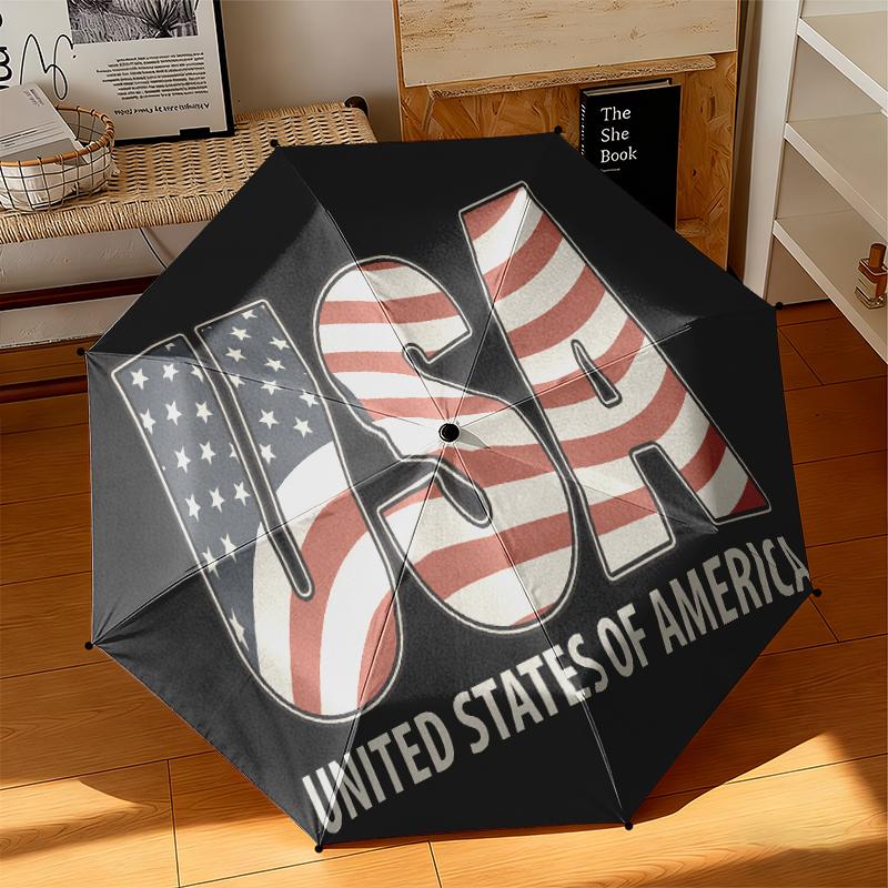 1 Stück Künstlerischer Amerikanischer Flaggen-Regenschirm Tragbarer Faltregenschirm Eisenrahmen Lochknochenstruktur Outdoor Heim-Regenschirm