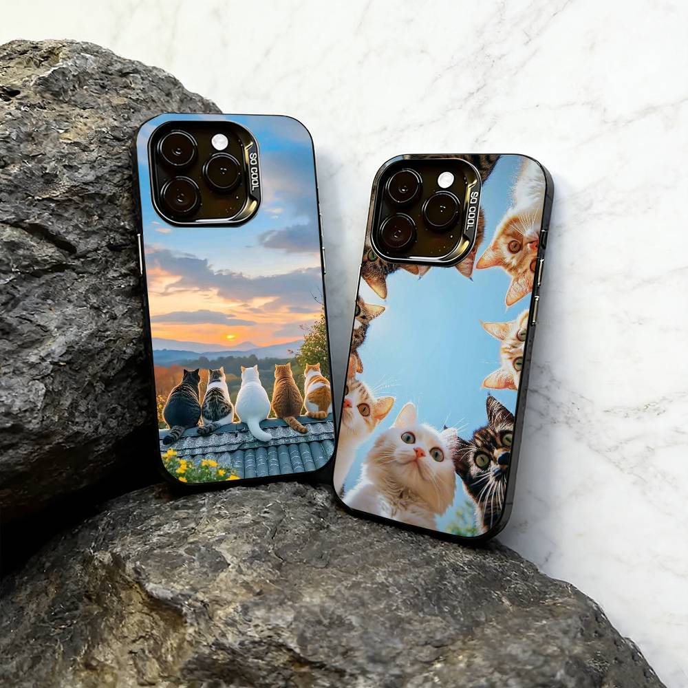 Cat Phone Case For iPhone 17,16,15,14,13,12,11 Plus,Pro Max,XS,Colorful Silver Phone Case Funda Cover