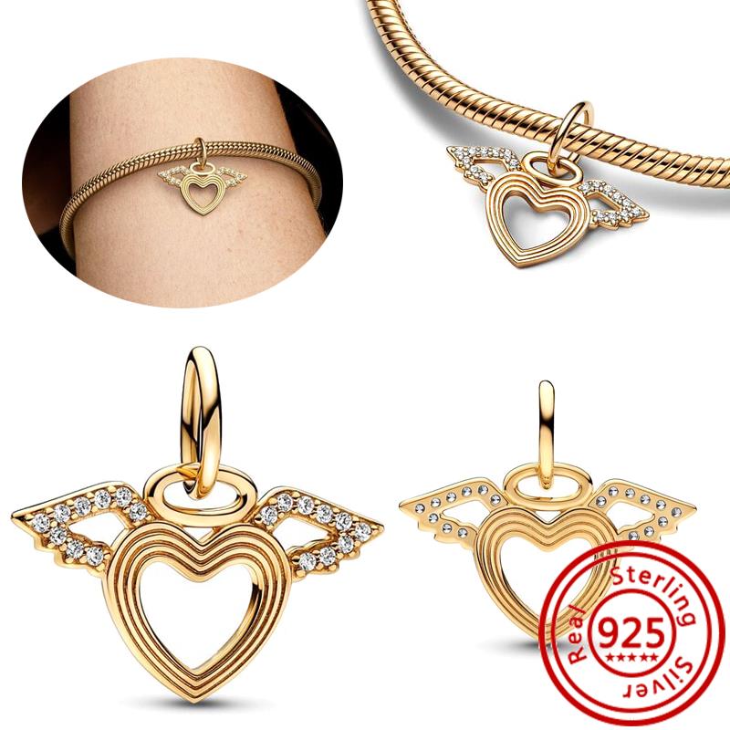 925 Copper Two-tone Stepmom Entwined Hearts Monstera Leaf Glow-in-the-dark Firefly Charm Beads Fit Pantaro Bracelet DIY Zircon