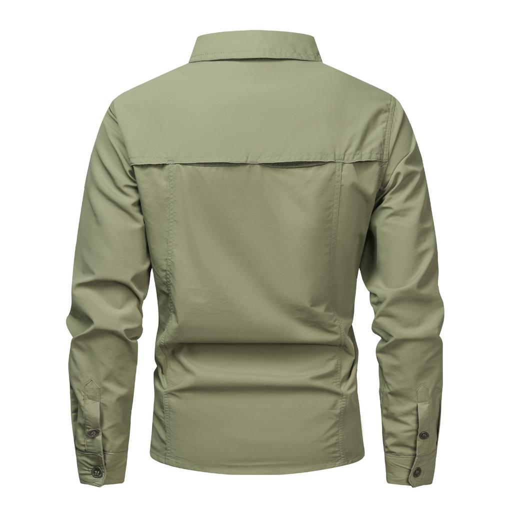 Quick-Dry Casual Long Sleeve Work Shirt - Solid Color, Lightweight Outdoor Top
