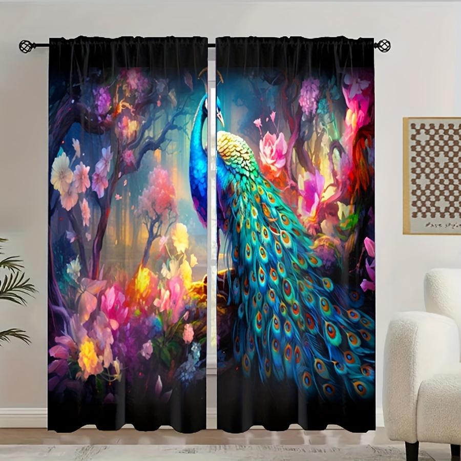 

2 шт. Красочный дождь во вселенной животных павлин цифровая печать занавески гостиная шторы люверсы верхние шторы окно 2x50W130H(CM)&Grommet Top