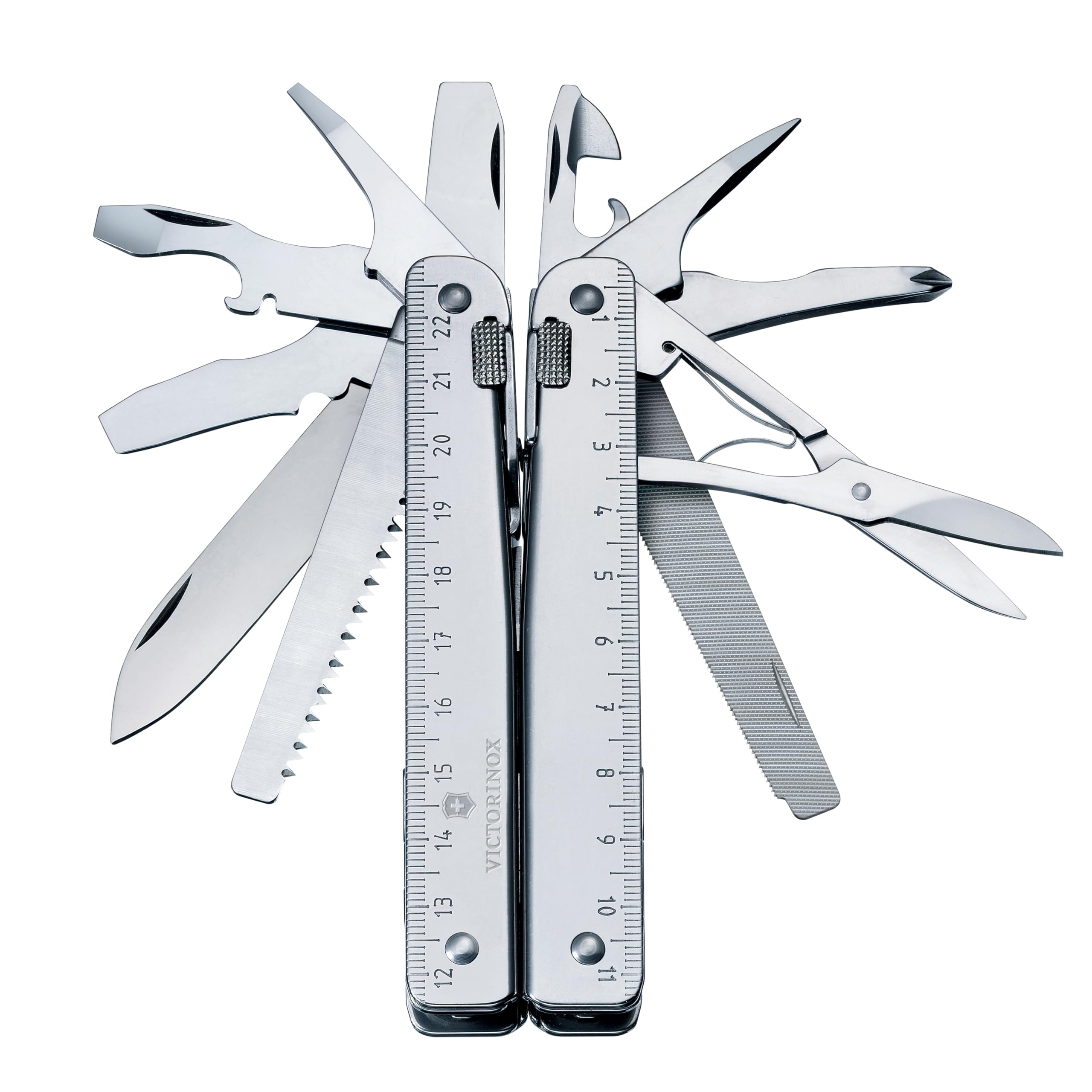 

Victorinox Швейцарський ніж-трещотка Tool X Plus, сріблястий, з чохлом Ledger, багатофункціональний для DIY, швейцарський мультитул з 38 фіксованими функціями, автентичний J