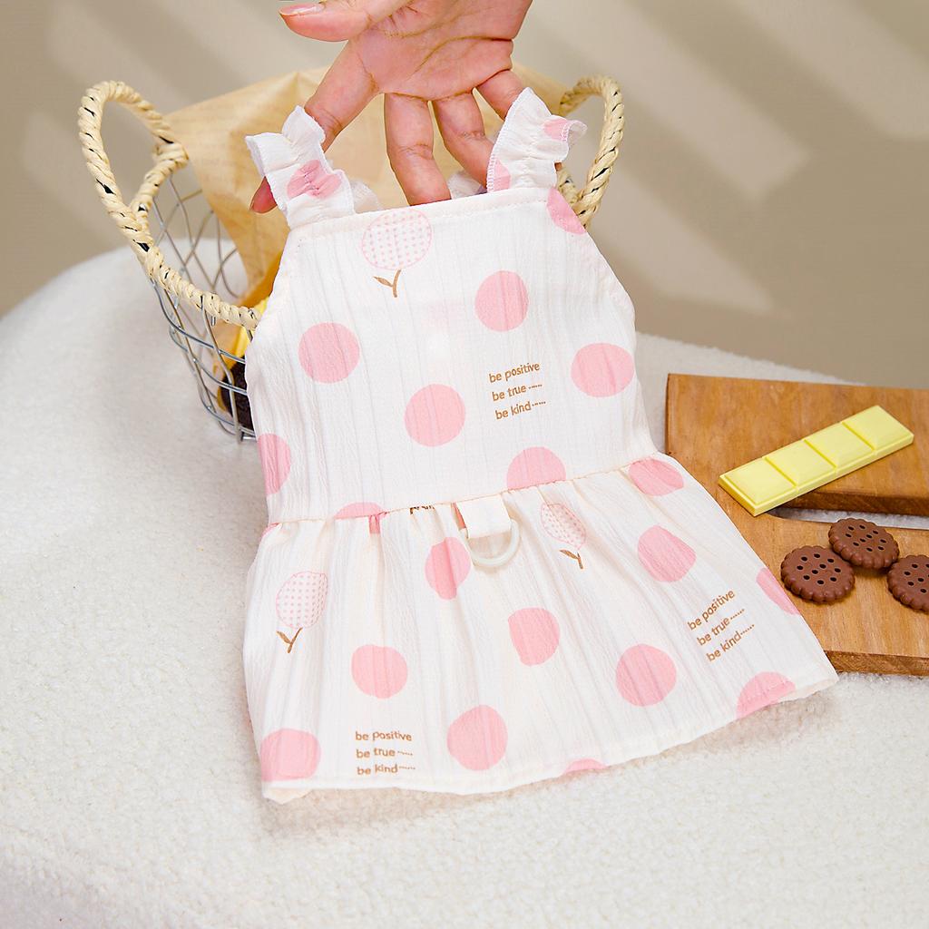Spring and Summer Thin INS Style Korean Macaron Floral Edge Polka Dot Bubble Skirt Teddy, Pet Cat Clothes
