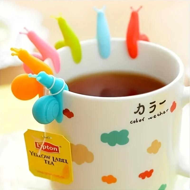5PCS Cute Color Snail Squirrel Shape Silicone Mug Hanging Tool Tea Bag Holder Cup Tea Clips Cup Decoration Tool