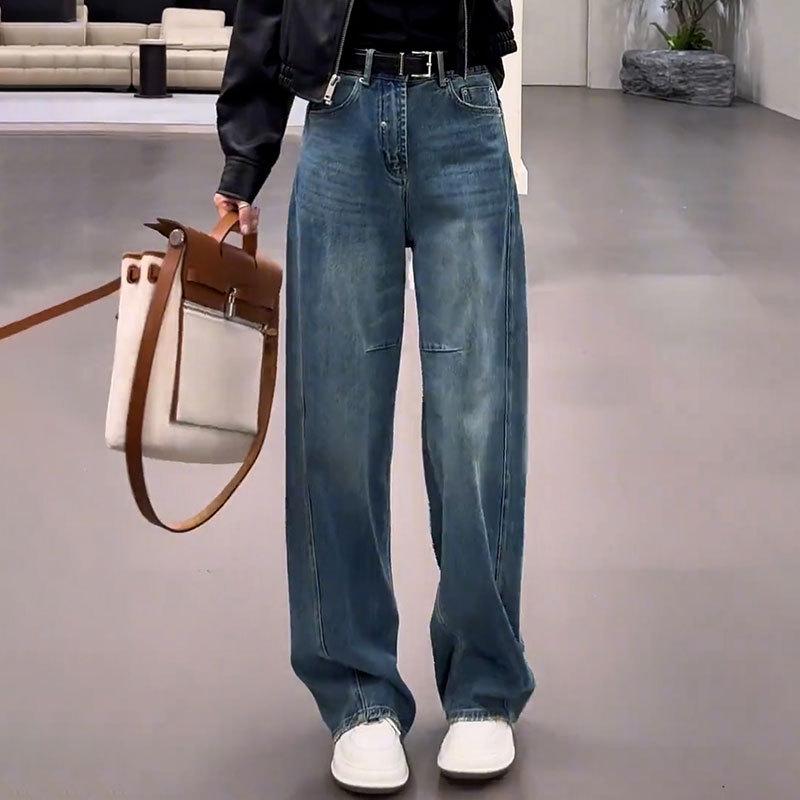 Vita Damslimmande Högmidjade Jeans med Vida Ben - Europeisk Stil, Vår/Höst 2025