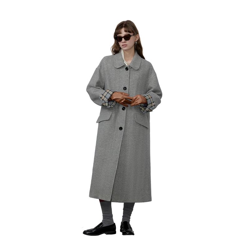 

GREEN BELT Retro Lapel Wool Blend Long Coat S