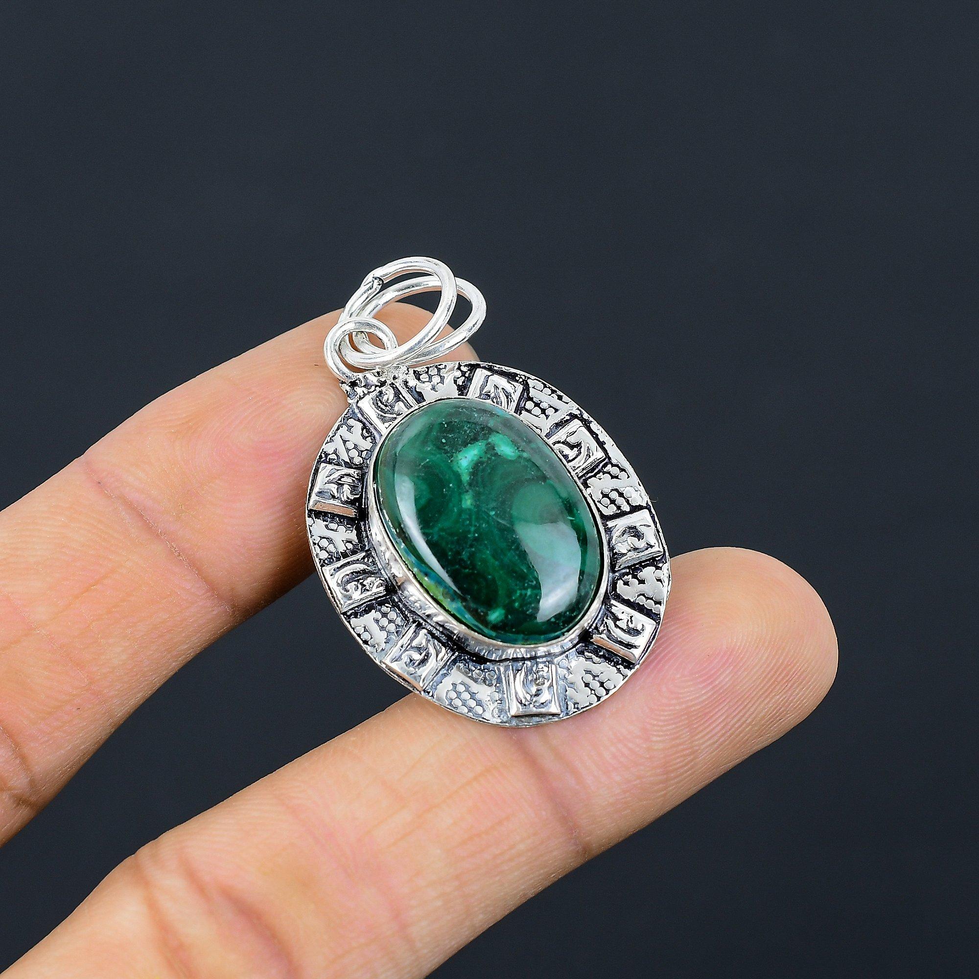 

Womens day Sale 925 Sterling Silver Malachite Stone Trendy Artisan Boho Pendant