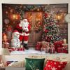 Christmas Tapestry Fairy Lights Christmas Tree Snowy Window Scene Red Curtains Christmas Event Backdrop Background Cloth