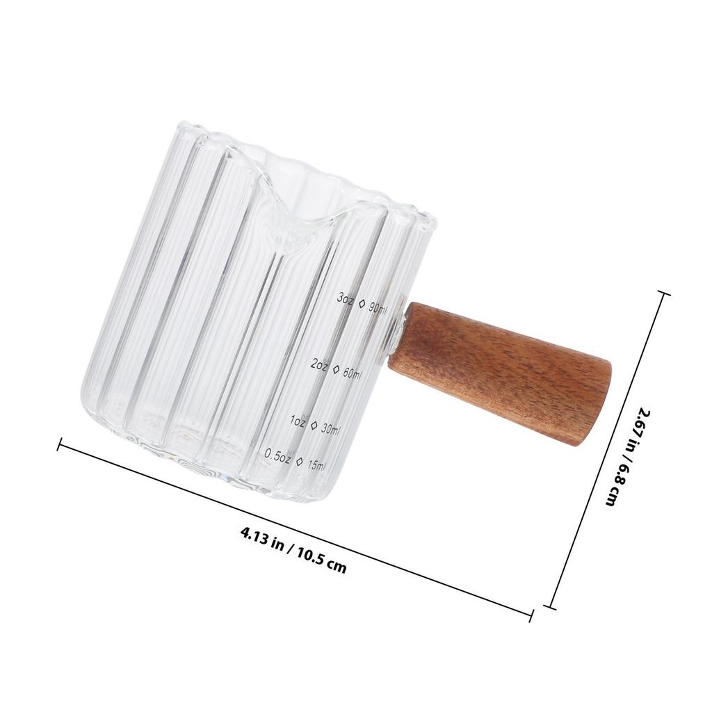 Espresso Measuring Cup Wooden Handle Glass Pitcher 90Ml Coffee Milk Cream Measuring Cup Household Bar Baking Multi-Function