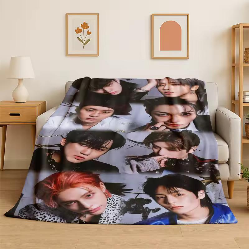 Kpop Stray Kids Music Star Flannel Blanket Soft Warm Throw Blanket for Bedroom Living Room Bed Travel Camping Picnic Gift