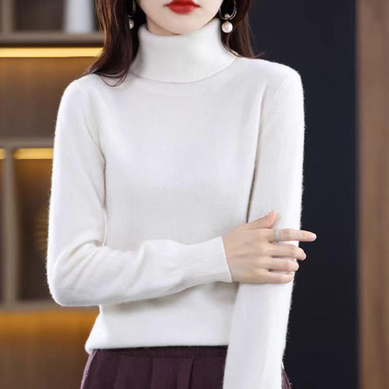 

Turtleneck Cashmere Sweater for Women s Spring Autumn and Winter Casual Long-sleeved Pullover Solid-color Knitted Sweater and Slim Lapel Top one size
