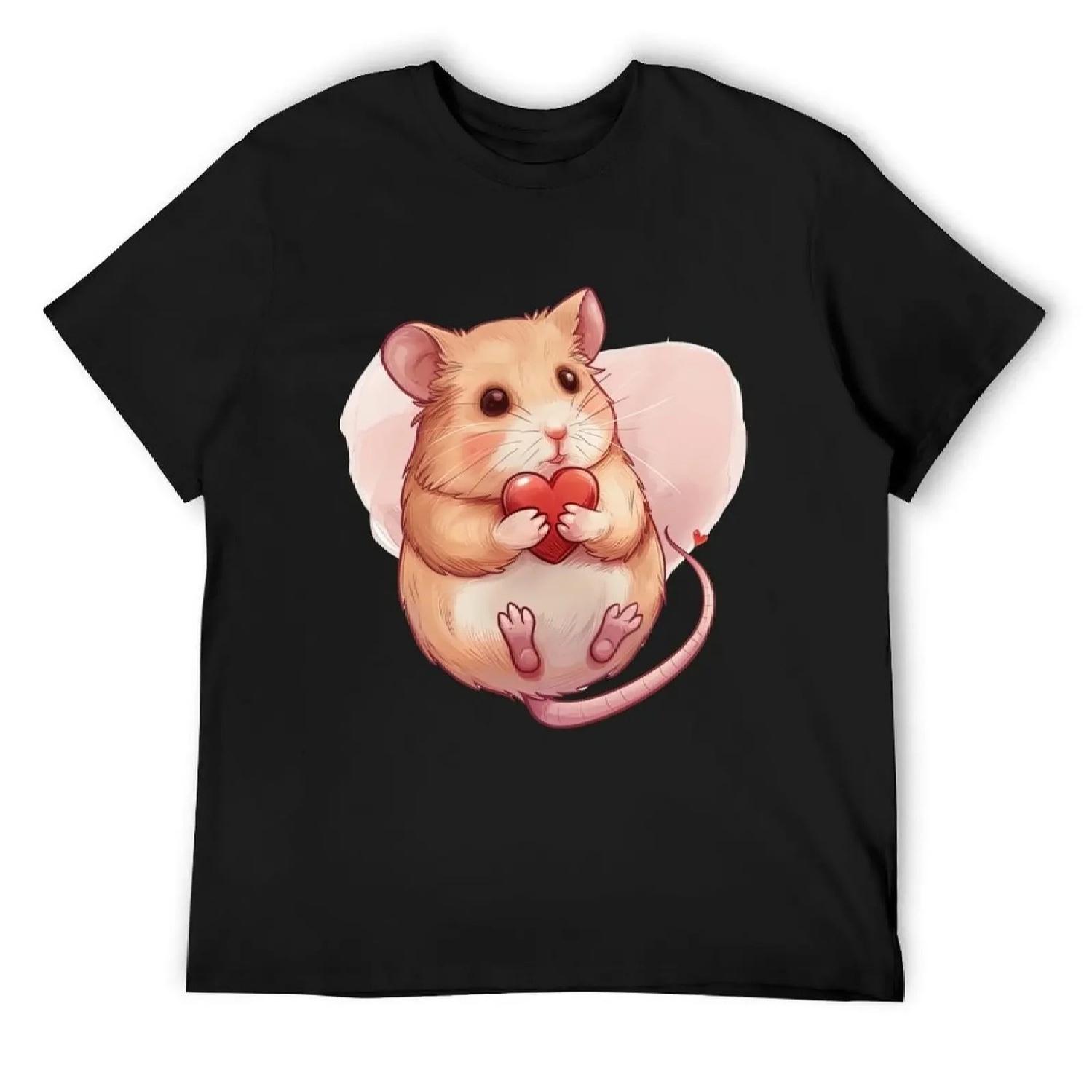 Футболка для мальчика  Любитель сердечек хомяков  croswit shirt мужчина летняя одежда корейская мода мужская дизайнерская футболка S чёрный