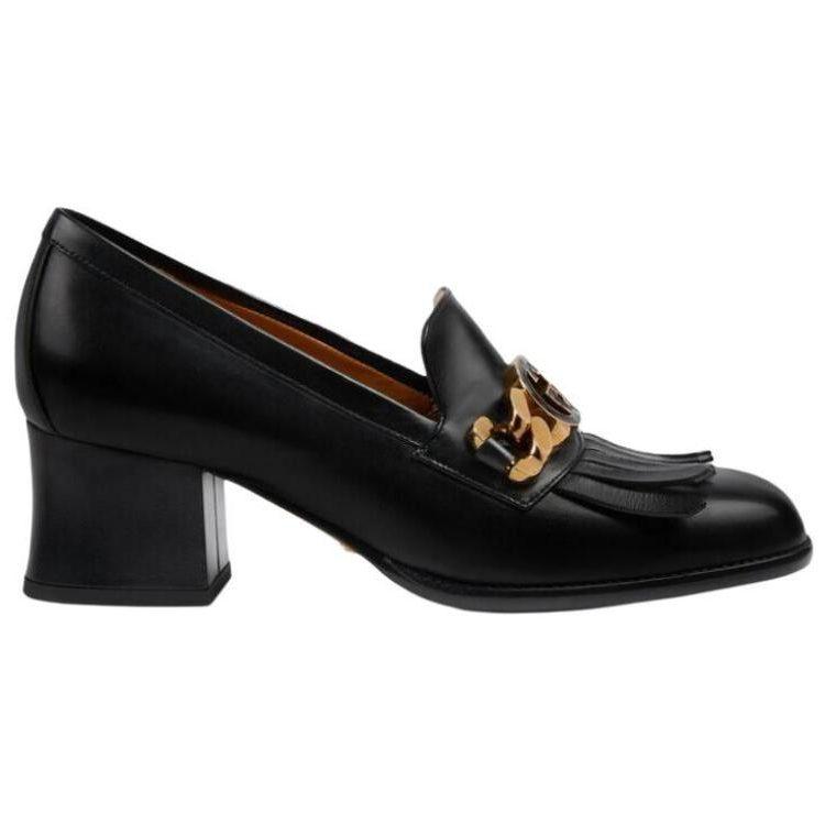Gucci Interlocking Leather Chunky Heel High Heels 5.5cm Women's Black 750532 C9D00 1000