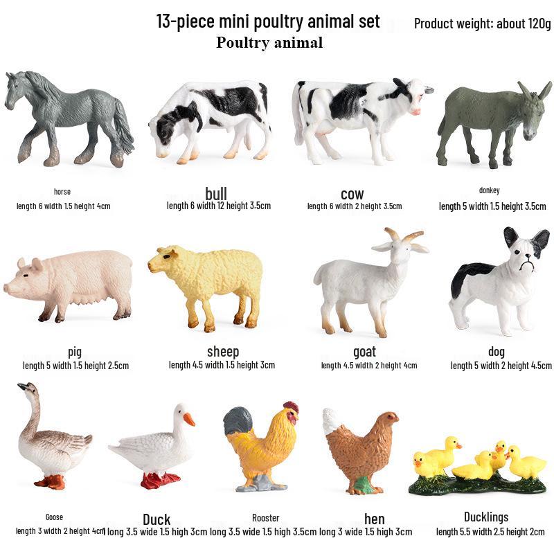 Mini Farm Animal Models Set for Educational Display – Dog, Cow, Sheep, Chicken, Duck, Goose, Pig, and Ducklings